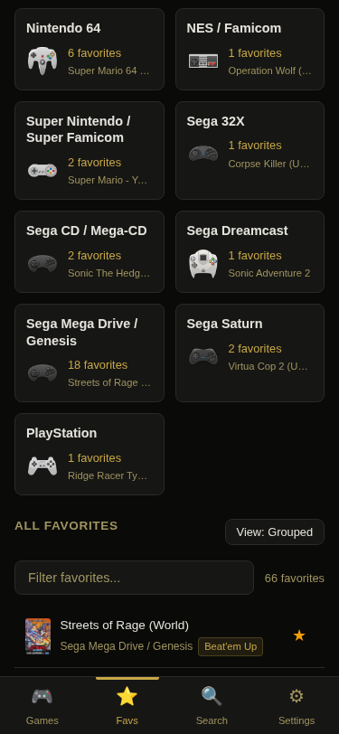 Favorites organized by system