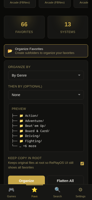 Organize favorites by developer