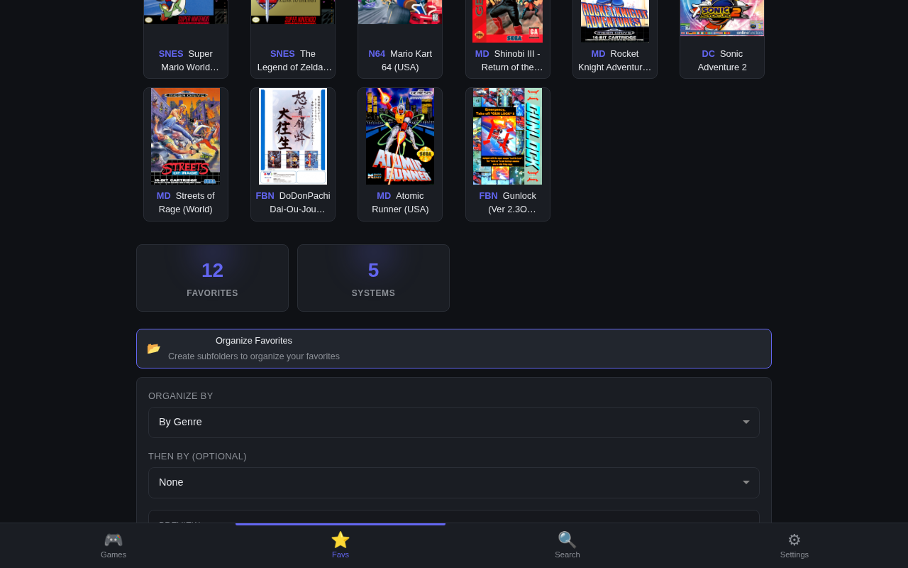 Preview before applying a favorites organization