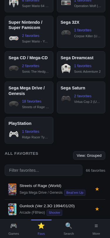 Favorites organized by system