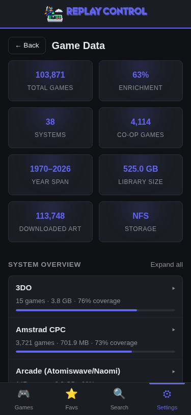 Game metadata settings